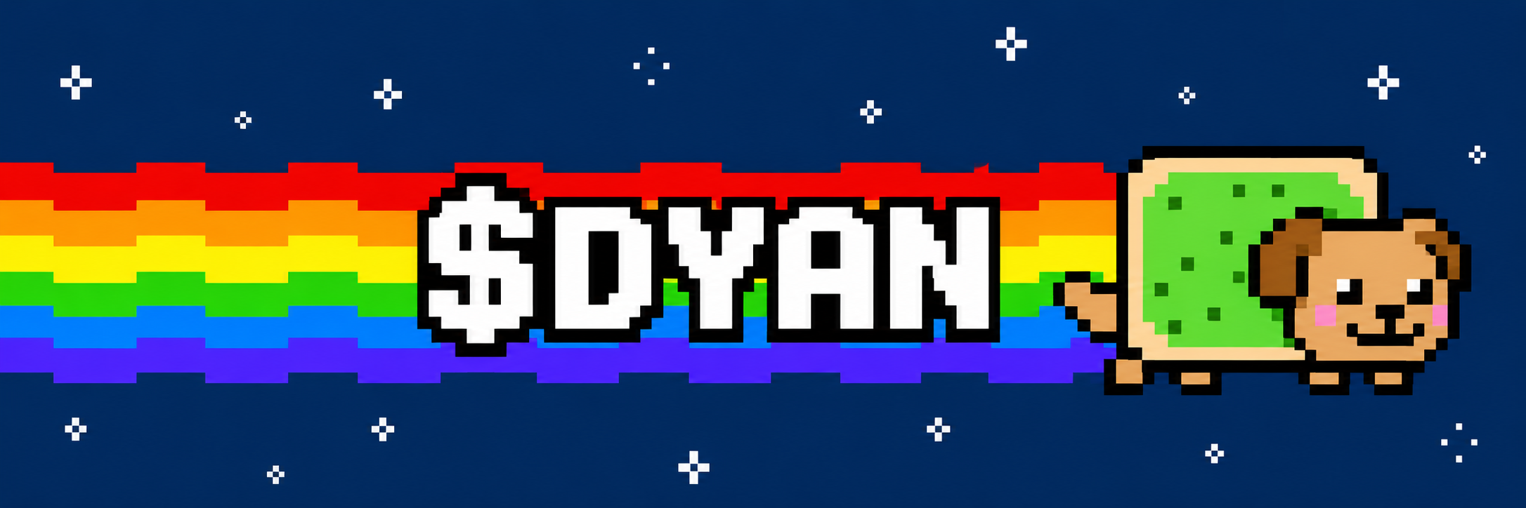 $DYAN pixel dog flying along a rainbow
